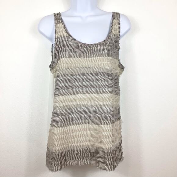 LOFT Sleeveless Striped Layered Chiffon / Jersey Tank Top size M - Picture 2 of 4